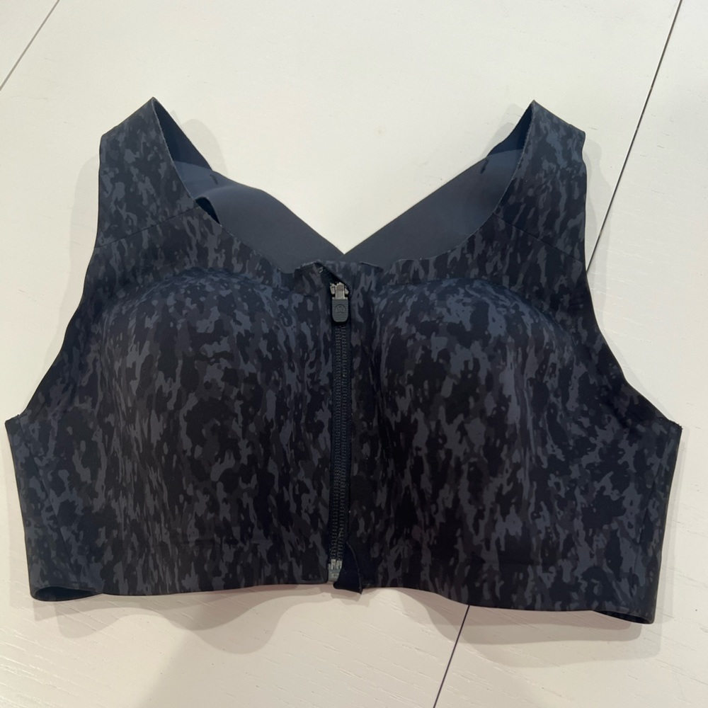 Lululemon 34D bra black cheetah print very supportive zip bra
